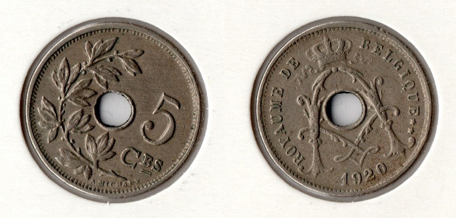  Belgien 5 Centimes 1920 (K-N) Albert I.   