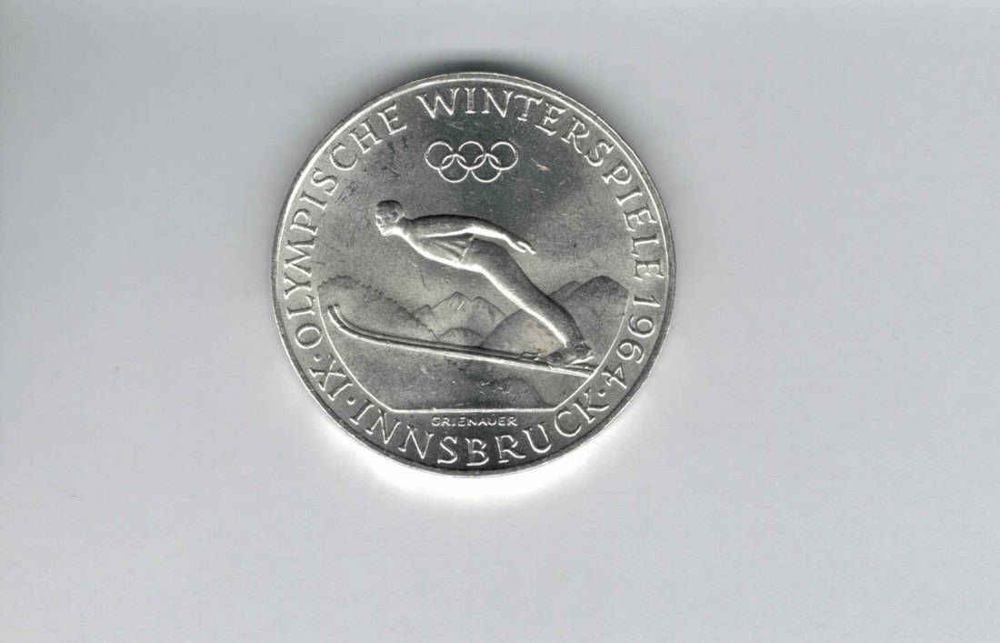  50 Schilling 1964 Winterolympiade Innsbruck Österreich silber Spittalgold9800 (4584/3)   