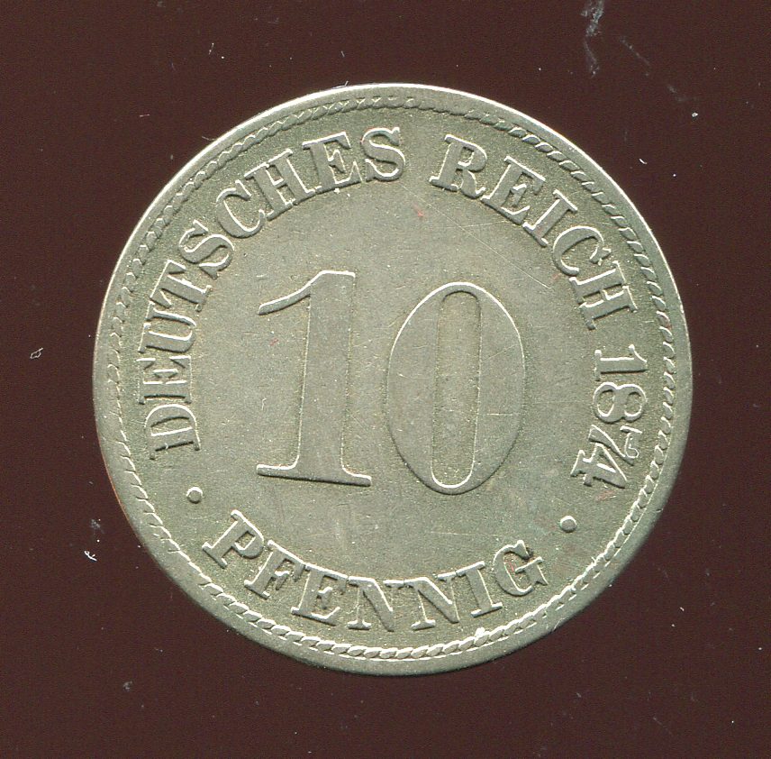 Kaiserreich 10 Pf. von 1874 D in fast Stempelglanz