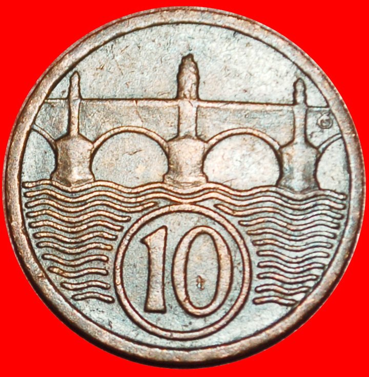 Ⰶ BRIDGE (1922-1938): CZECHOSLOVAKIA ★ 10 HELLERS 1928 LION!★LOW START! ★ NO RESERVE!