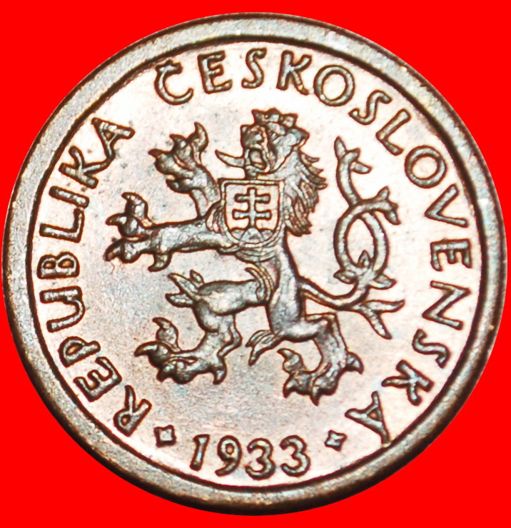  Ⰶ BRIDGE (1922-1938): CZECHOSLOVAKIA★ 10 HELLERS 1933 LION RARE! UNC LUSTRE★LOW START! ★ NO RESERVE!   