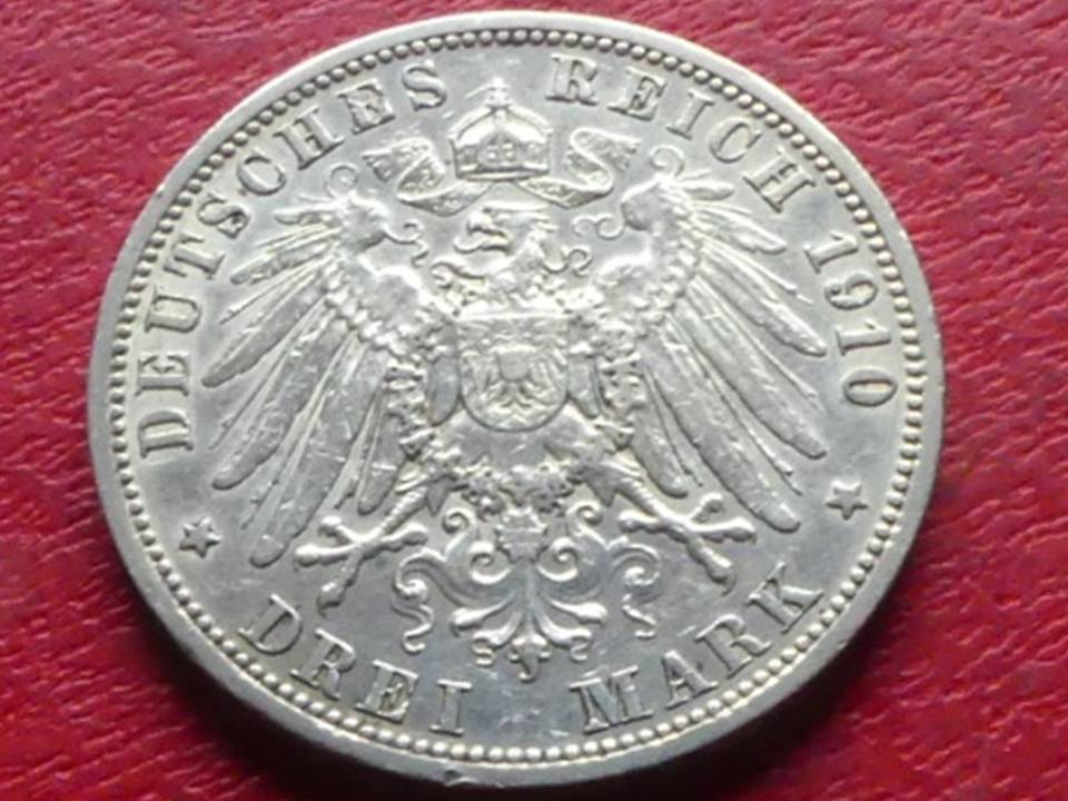  Silbermünze Dt. Kaiserreich Preussen 3 Mark 1910 „Wilhelm II“   
