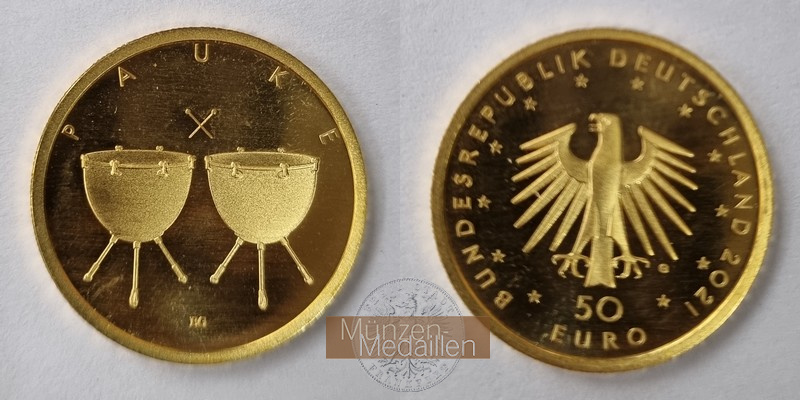 BRD, 50 Euro MM-Frankfurt Feingold: 7,78g Pauke 2021 G