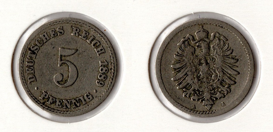  Kaiserreich 5 Pfennig 1889 -A- Jaeger 3. schön-sehr schön   