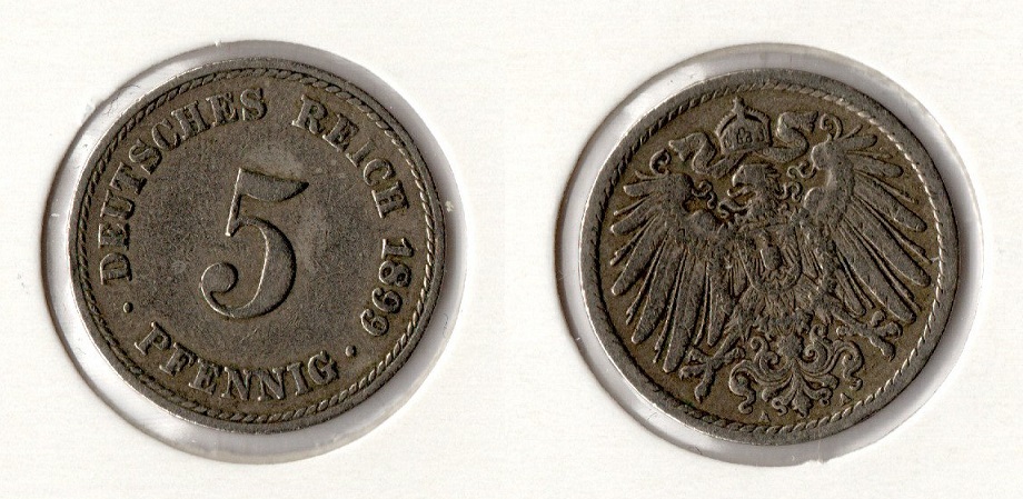  Kaiserreich 5 Pfennig 1899 -A- Jaeger 12. ss-vz   