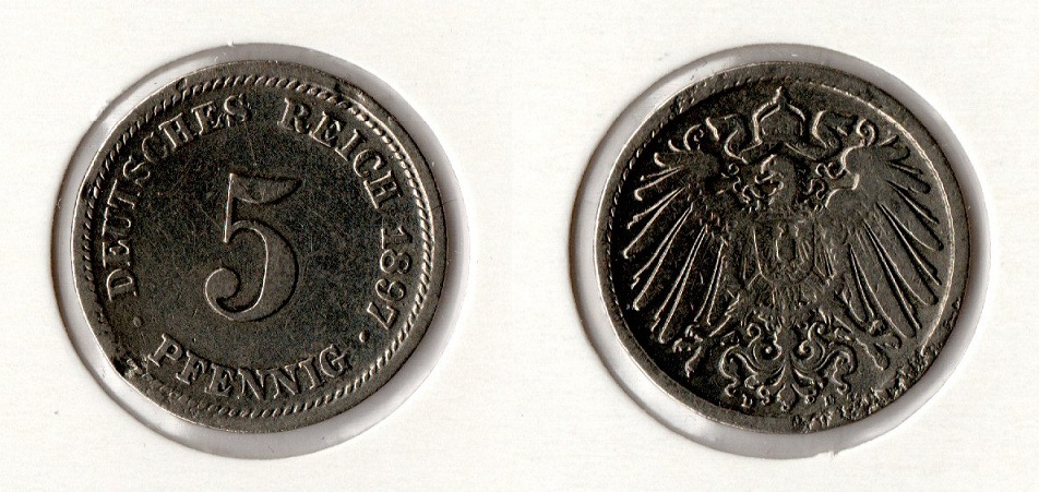  Kaiserreich 5 Pfennig 1897 -D- Jaeger 12. sehr schön   