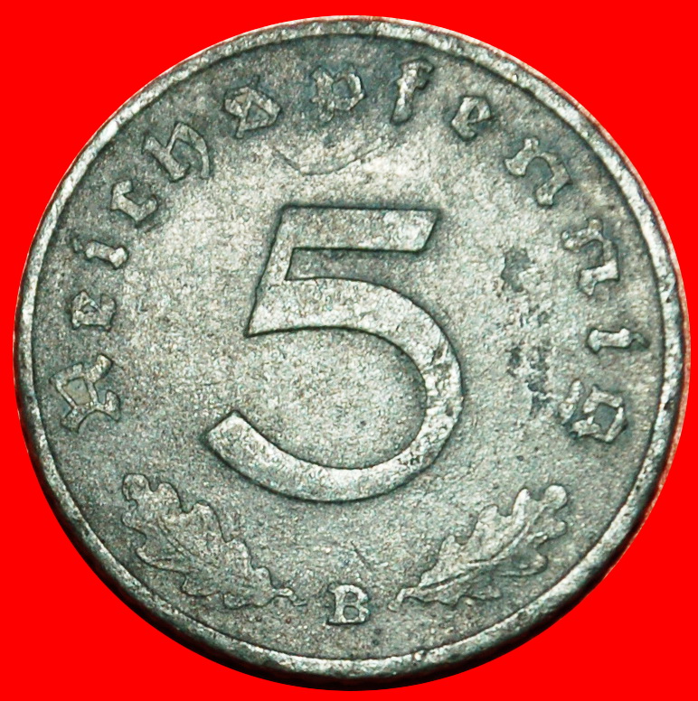 Ⰶ AUSTRIA 1940-1945: GERMANY★ 5 REICHSPFENNIGS 1940B SWASTIKA 3 REICH (1933-★LOW START ★ NO RESERVE!