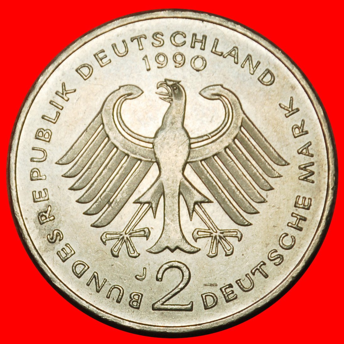  Ⰶ NOT MUSIC STRAUSS 1949-1989: GERMANY ★ 2 MARKS 1990J HAMBURG! MINT LUSTRE ★LOW START ★ NO RESERVE!   