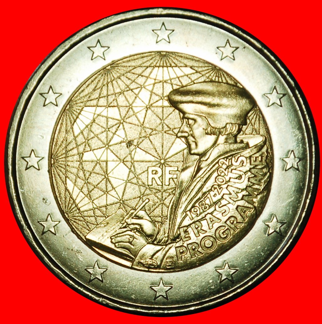Ⰶ ERASMUS (1466-1536): FRANCE ★ 2 EUROS 1987-2022! UNC MINT LUSTRE!★LOW START ★ NO RESERVE!