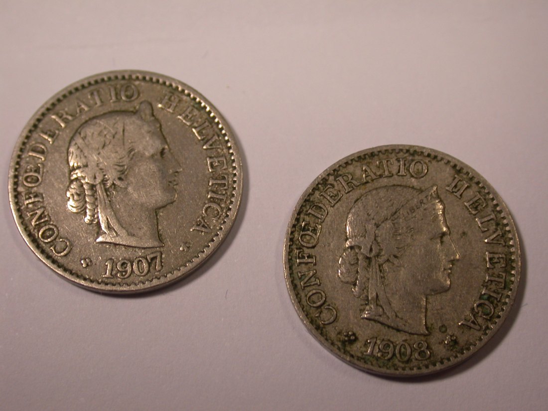 I17 Schweiz 2 x 5 Rappen 1907 + 1908 Originalbilder