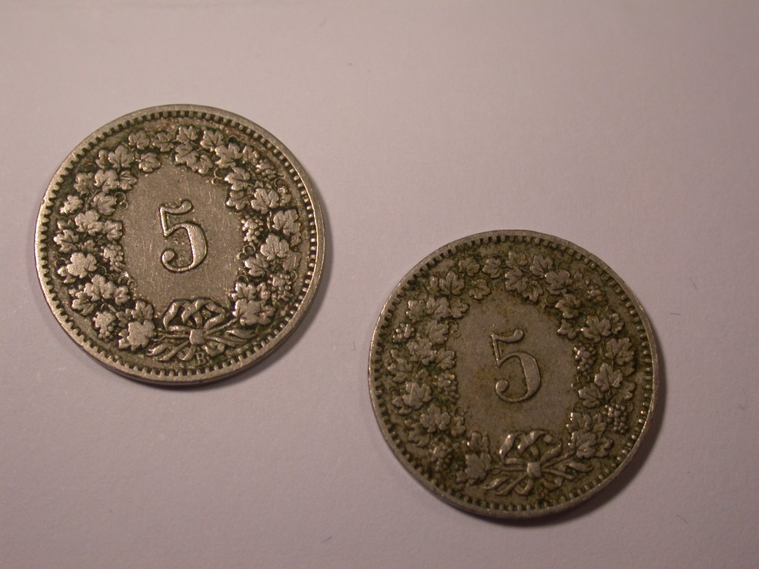  I17  Schweiz  2 x 5 Rappen 1907 + 1908  Originalbilder   