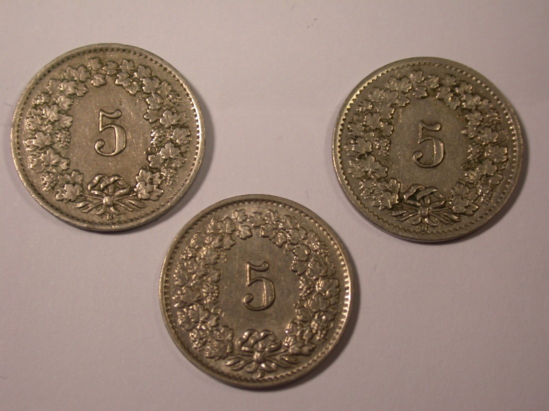  I17  Schweiz  3 x 5 Rappen 1944 + 1946 + 1949 Originalbilder   