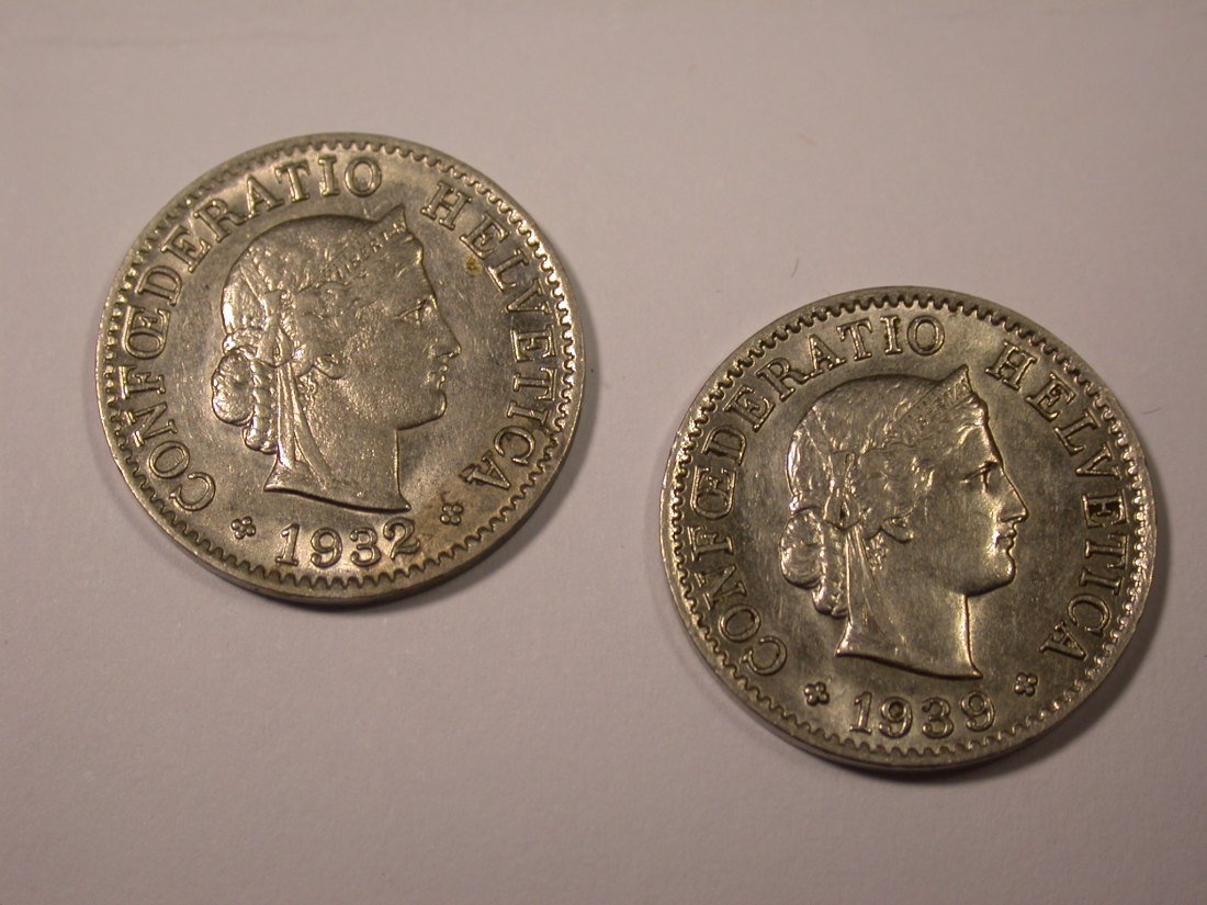  I17  Schweiz  2 x 5 Rappen 1932 + 1939  Originalbilder   