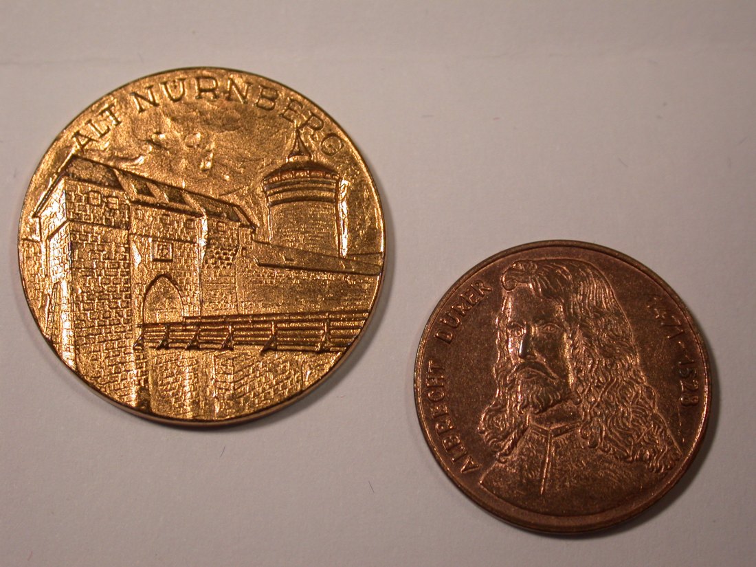 I17 Nürnberg Dürer 2 Medaillen von 1971 Bank und Dürer Originalbilder