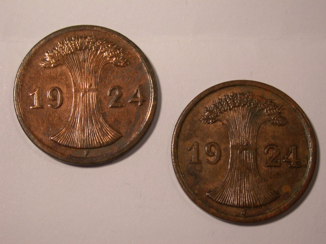 I17 Weimar 2 x 2 Renten Pfennig 1924 F und J 2 Münzen Originalbilder