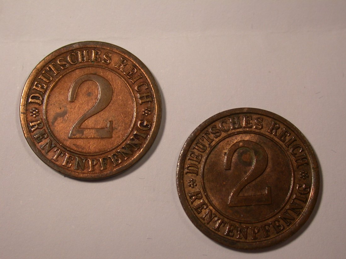  I17  Weimar  2 x 2 Renten Pfennig 1924 F und J  2 Münzen Originalbilder   
