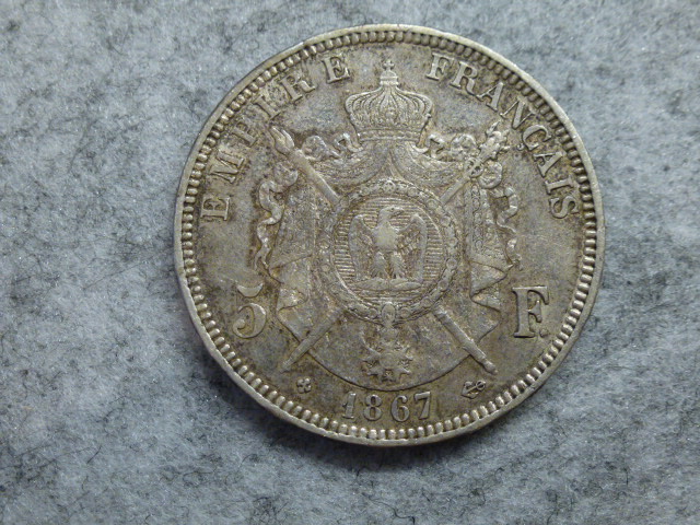  5 Francs 1867 BB - überdurchschnittliche Erhaltung!   