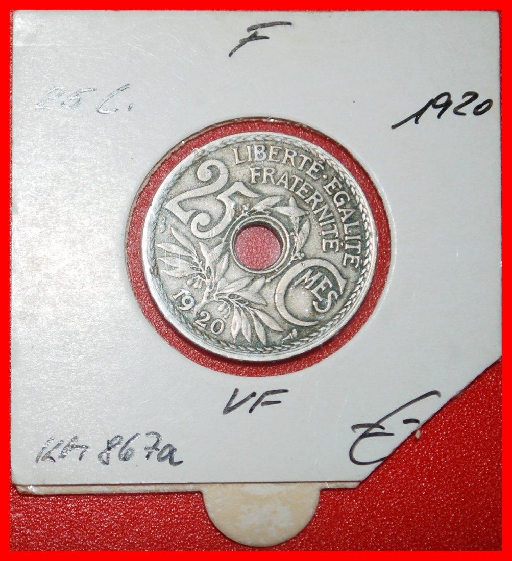  Ⰶ GLATTE KANTE: FRANKREICH ★ 25 CENTIME 1920! IN PACKUNG!★OHNE VORBEHALT!   