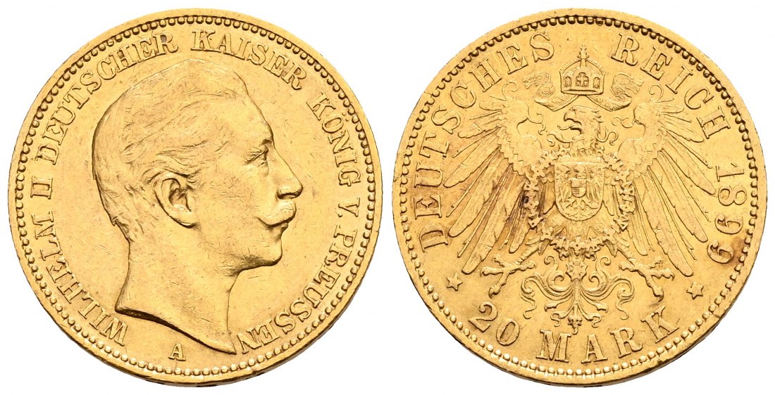 PEUS 2438 Kaiserreich - Preußen 7,16 g Feingold. Wilhelm II.(1888 - 1918) 20 Mark GOLD 1899 A Sehr schön / vorzüglich