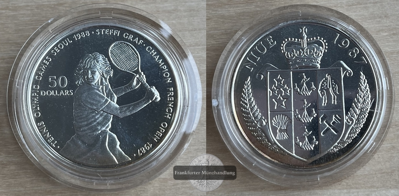  Niue.  50 Dollars  1987  Tennis - Steffi Graf KM#6 FM-Frankfurt  Feinsilber: 16,94g   