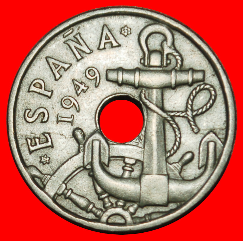 Ⰶ GENERALISSIMO FRANCO (1947-1975): SPAIN ★ 50 CENTIMOS 1953 (1949) ANCHOR! LOW START ★ NO RESERVE!