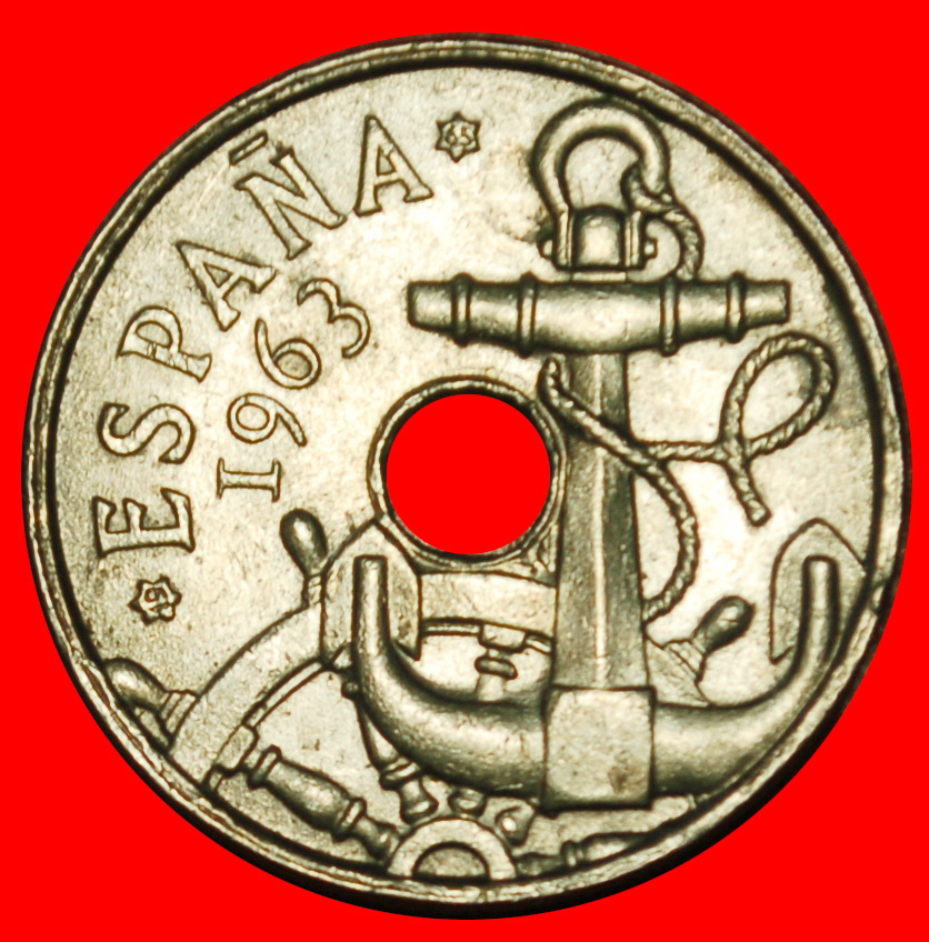 Ⰶ GENERALISSIMO FRANCO (1947-1975): SPAIN ★ 50 CENTIMOS 1965 (1963) ANCHOR! LOW START ★ NO RESERVE!