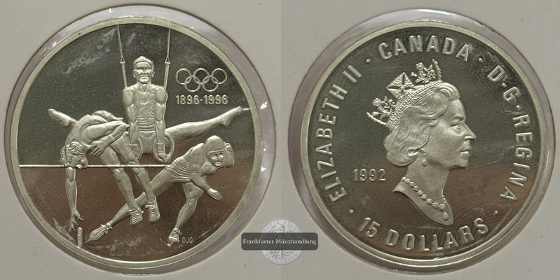  Kanada - 15 Dollar 1992  100. Jahrestag - Olympische Spiele  FM-Frankfurt  Feingewicht: 31g Silber   