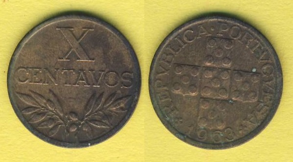  Portugal 10 Centavos 1963   