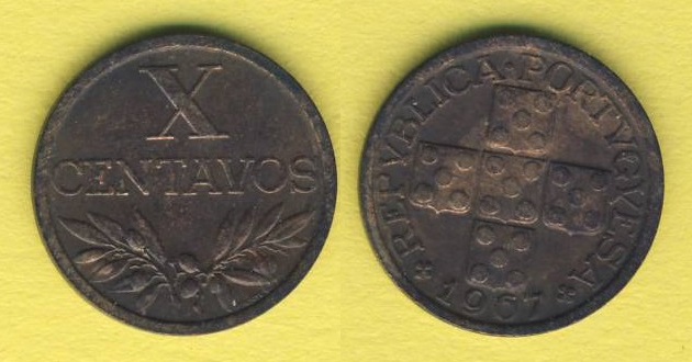  Portugal 10 Centavos 1967   