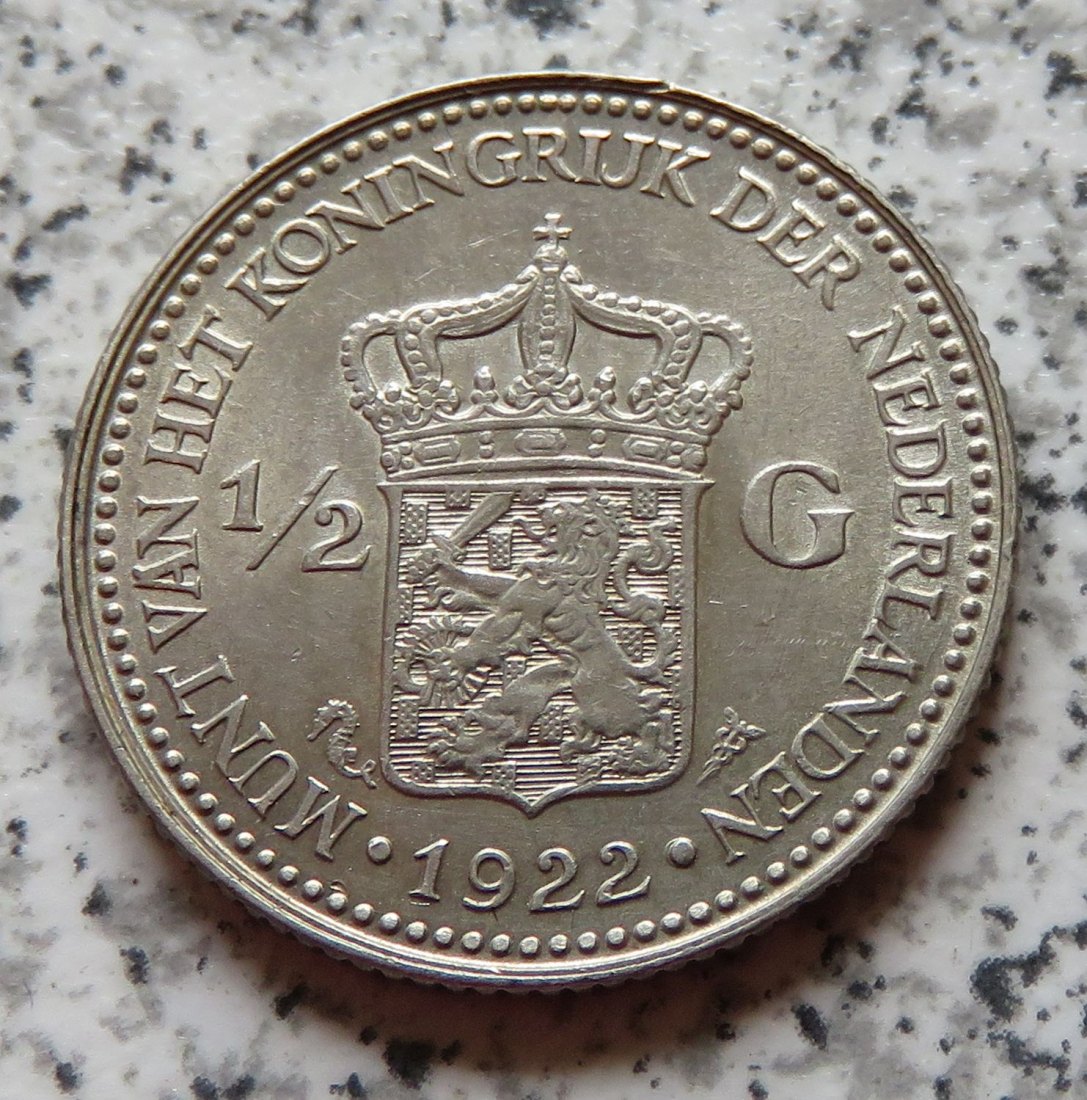  Niederlande 1/2 Gulden 1922, Erhaltung   