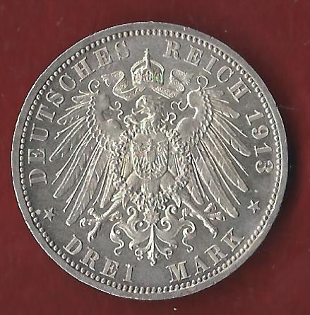  NEU Kaiserreich 3 Mark Lippe 1913 st- rar Koblenzer Münzen Studio Koblenz Frank Maurer AH863   