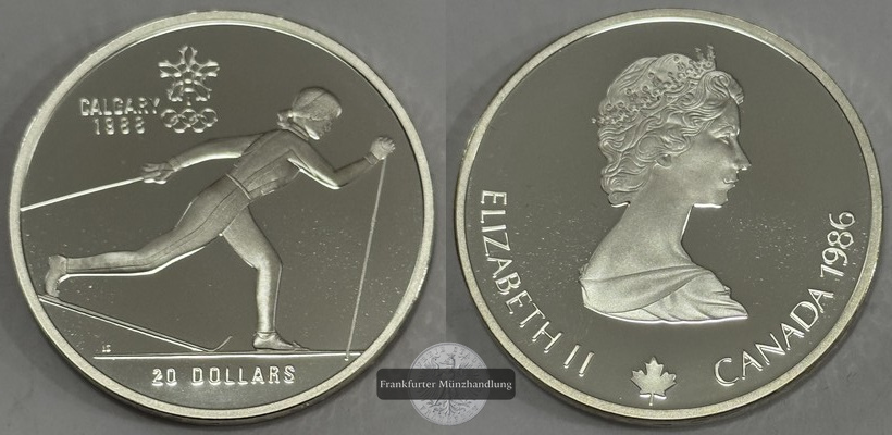  Kanada - 20 Dollar  1986 Olympia 1988 Calgary Skilanglauf  FM-Frankfurt  Feingewicht: 31,1g Silber   