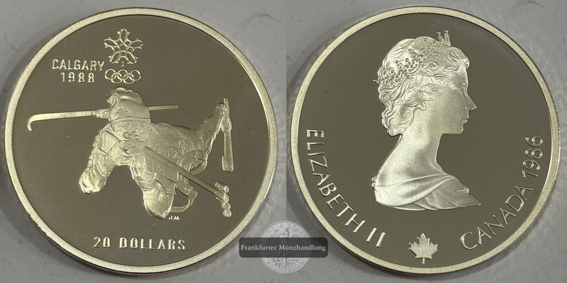  Kanada - 20 Dollar  1986 Olympia 1988 Calgary Biathlon  FM-Frankfurt  Feingewicht: 31,1g Silber   