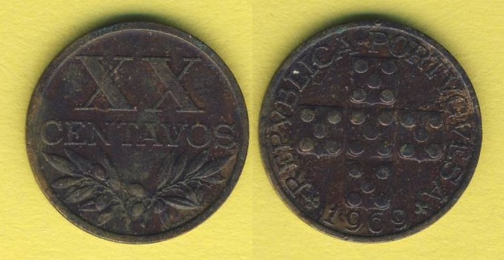  Portugal 20 Centavos 1969   