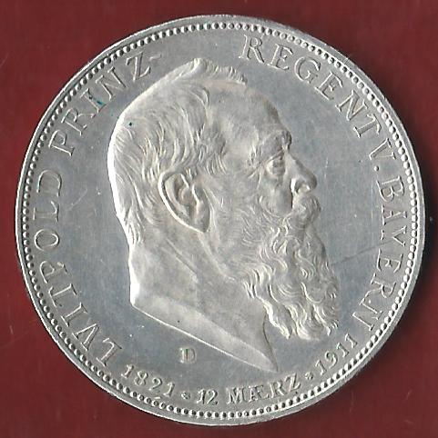  NEU 5 Mark Bayern Luitpold 1911 ST- R Koblenzer Münzen Studio Koblenz Frank Maurer AH868   