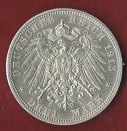  NEU 3 Mark Mecklenburg Strelitz 1913 st- RRR Koblenzer Münzen Studio Koblenz Frank Maurer AH873   
