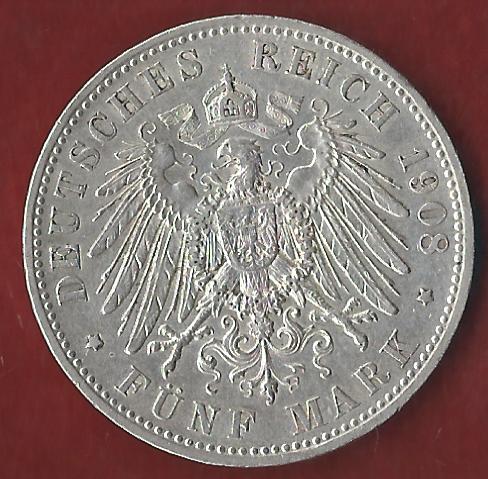  NEU 5 Mark Sachsen Meiningen 1908 vz R Koblenzer Münzen Studio Koblenz Frank Maurer AH895   