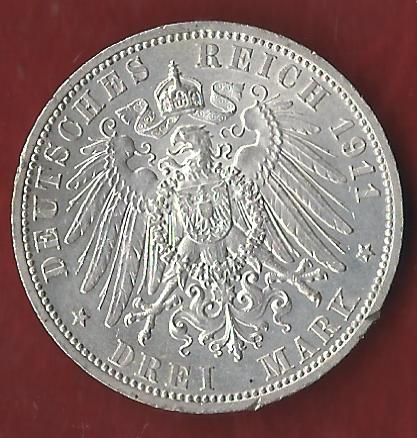  NEU 3 Mark Schaumburg Lippe 1911 vz-st Koblenzer Münzen Studio Koblenz Frank Maurer AH929   