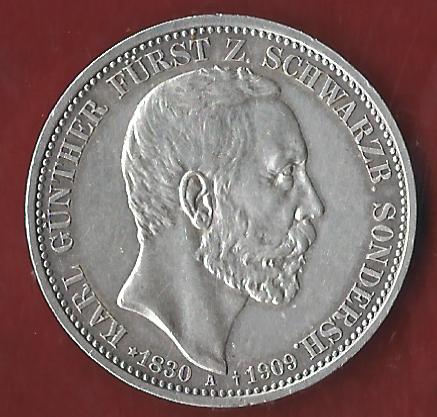  NEU 3 Mark Schwarzburg-Sond 1909 st Koblenzer Münzen Studio Koblenz Frank Maurer AH932   