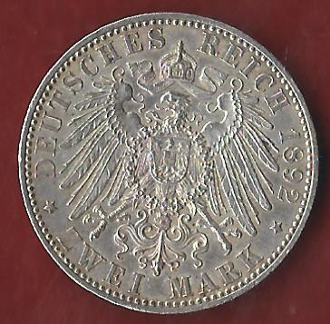  NEU 2 Mark Reuss #ltere Linie 1892 -st RRR  Koblenzer Münzen Studio Koblenz Frank Maurer AH936   
