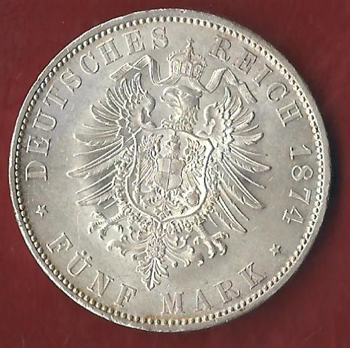  NEU 5 Mark Bayern 1874 st Koblenzer Münzen Studio Koblenz Frank Maurer AH956   