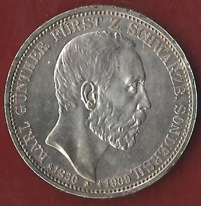  NEU 3 Mark Schwarzburg Sondershausen 1909 st  Koblenzer Münzen Studio Koblenz Frank Maurer AH968   
