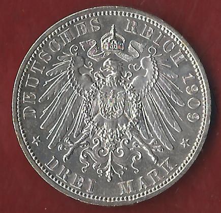  NEU 3 Mark Schwarzburg Sondershausen 1909 st  Koblenzer Münzen Studio Koblenz Frank Maurer AH968   