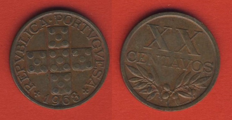  Portugal 20 Centavos 1968   