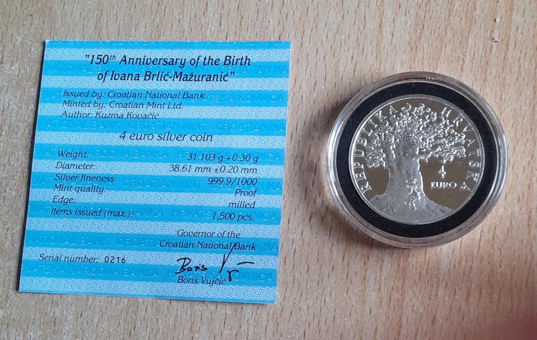  4 Euro 2024 Ivana Brlic Mazuranic 1 Unze Feinsilber nur 1.500 Stück RAR   