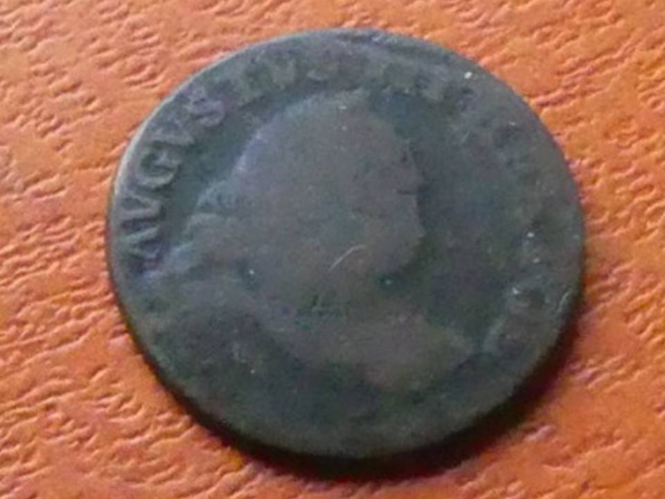  Kupfermünze August der Starke König von Polen, 3,1 Gramm, 21 mm   