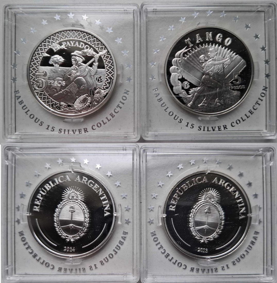  Argentinien 2x 5 Pesos 2013/2014 Tango/El Payador Silber   