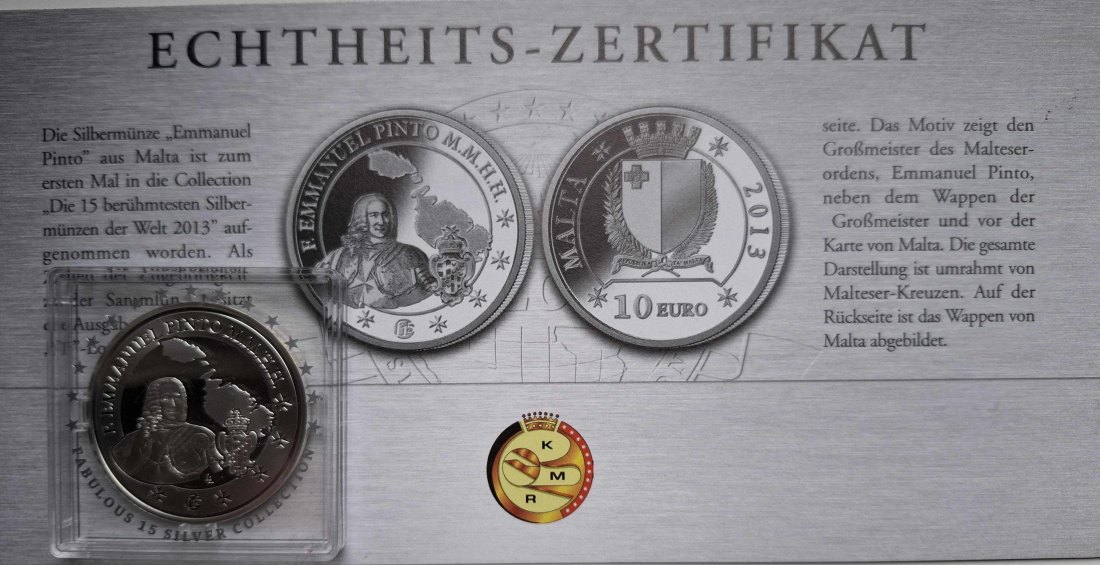Malta 10 Euro 2013 F. Emmanuel Pinto Silber