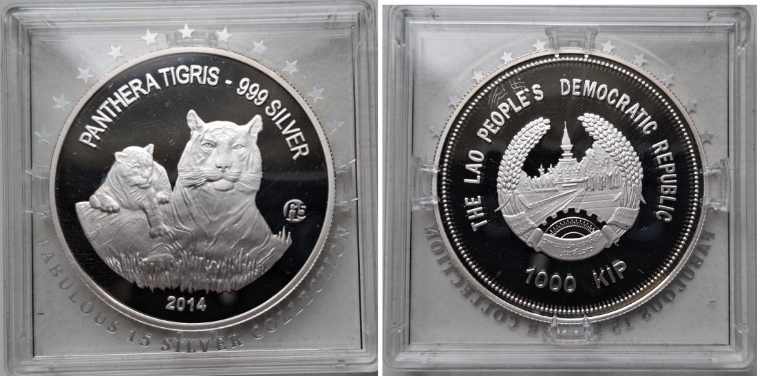  Laos 1000 Kip 2014 Tiger Silber   