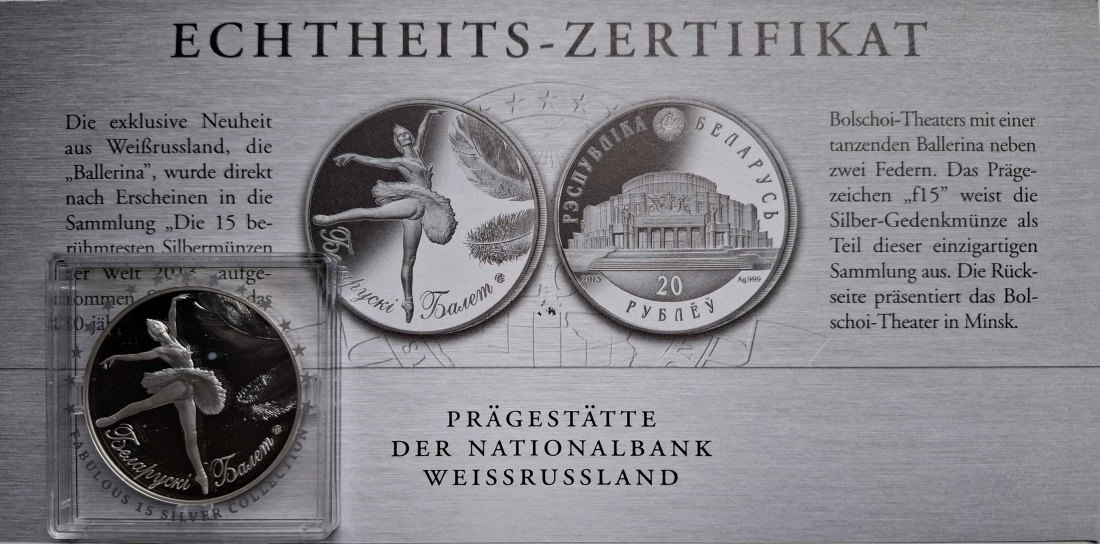 Weißrussland 20 Rubel 2013 Ballerina Silber